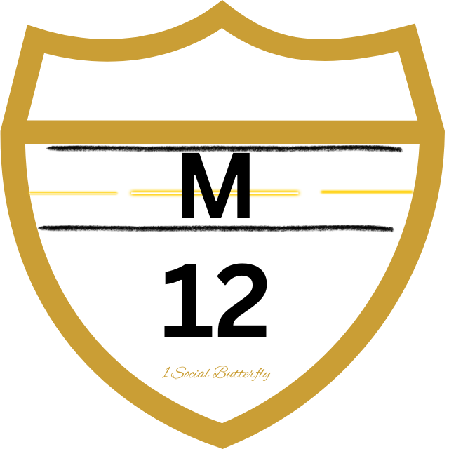 Mile 12 Warrior logo: gold highway shield with M and 12